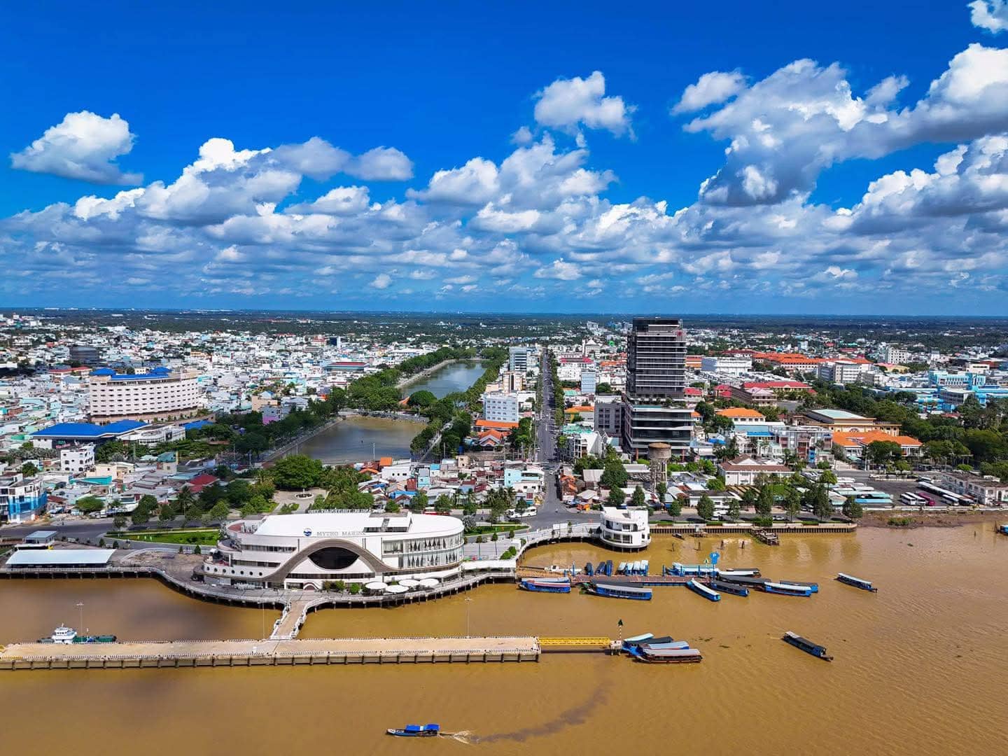 Scenic view of My Tho city on the Mekong Delta, Vietnam